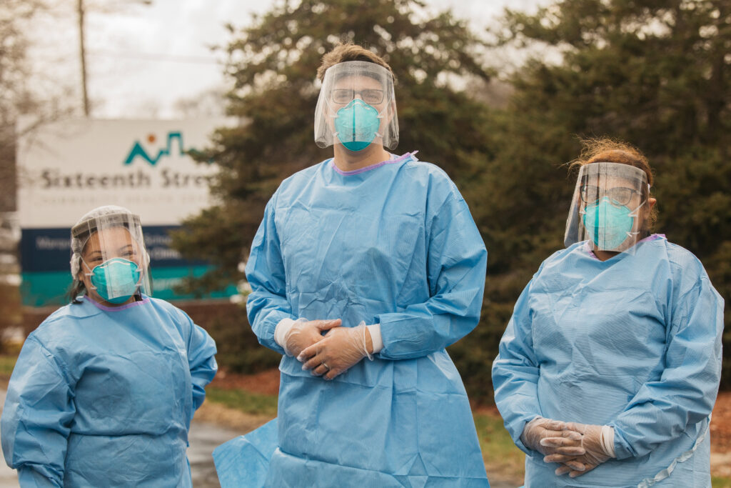 Frontline workers from Sixteenth Street await patients.